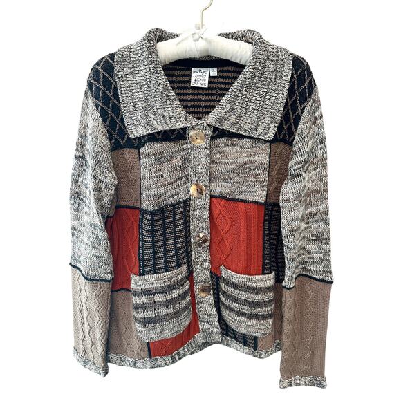PARSLEY & SAGE | Patchwork Cardigan Sweater Boho Artsy Button Front | Large - Picture 1 of 6